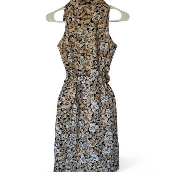 Vintage Herman Geist cotton tan floral tie midi dress size 6 Made in the USA - Picture 4 of 4